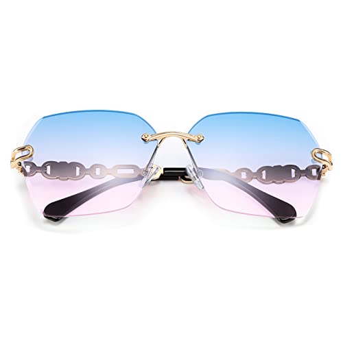 Classic Rimless Sunglasses for Women Metal Frame Diamond Cutting Lens