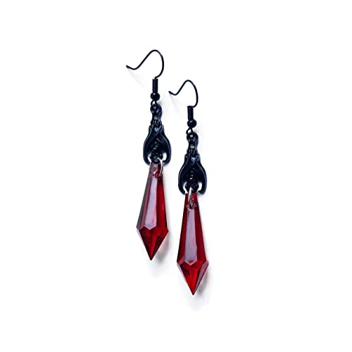 Gothic Dark Bat Dangle Earrings Red Black Crystal Gems Bat Earrings Punk Rock Style Bat Animal Earrings 