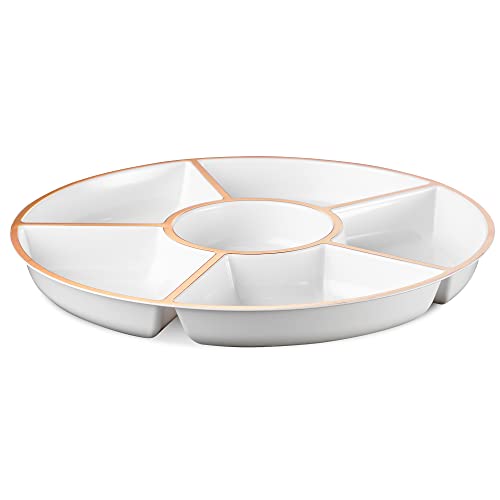 6 Sectional Round Plastic Serving Tray/Platter (8, Black)