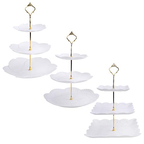 3 Pack of  3 Tiers White Plastic Cupcake/Dessert Stand