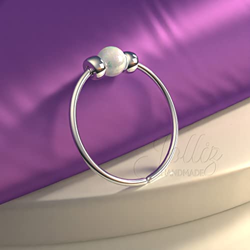 Tiny White Opal Nose Ring – Thin 24 Gauge 7mm nose piercing hoop - 925 sterling silver Nose Hoop