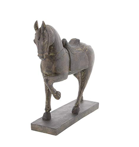 Traditional Polystone Horse Sculpture, 14"L x 4"W x 15"H, Brown