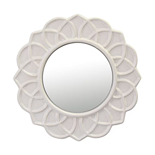 Decorative 9" Round Floral Ceramic Accent Wall Mirror