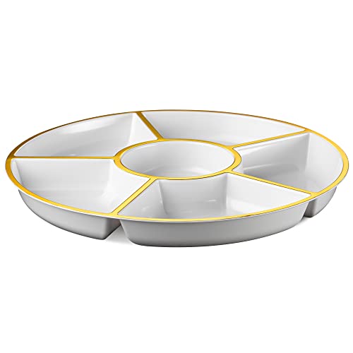 6 Sectional Round Plastic Serving Tray/Platter (8, Black)