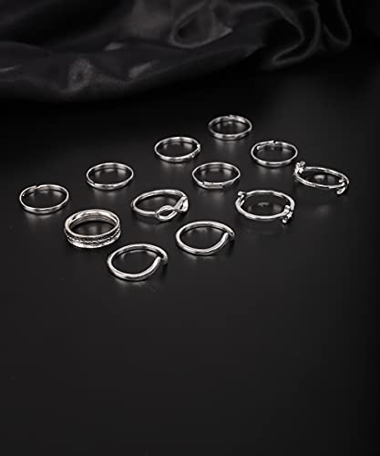 12pcs  Silver Rings for  Women Set- Size 5 6 7 8