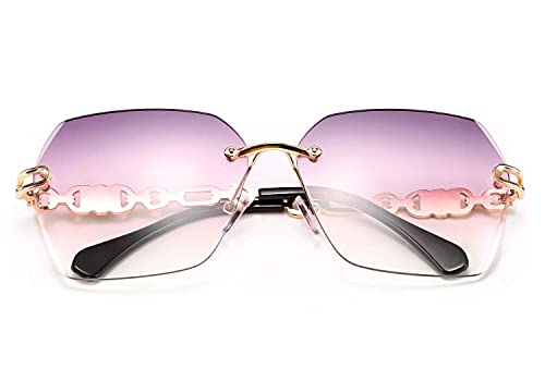 Classic Rimless Sunglasses for Women Metal Frame Diamond Cutting Lens