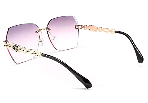 Classic Rimless Sunglasses for Women Metal Frame Diamond Cutting Lens