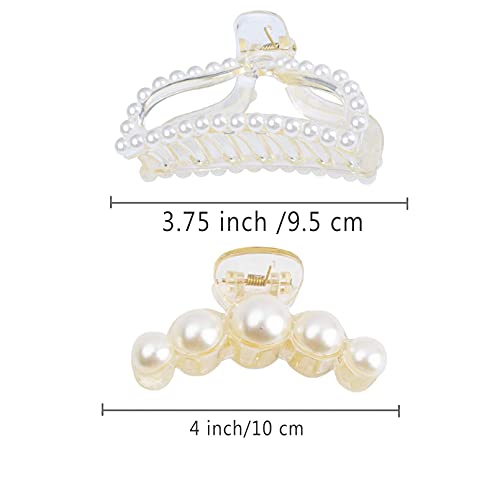 Large Metal Pearl Hair Claw Clips  Gold Rhinestones for Women & Girls