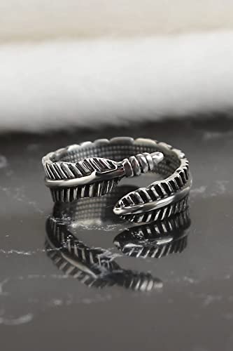 Sterling Silver Adjustable Feather Ring Vintage Statement Leaf Ring Unisex Ring