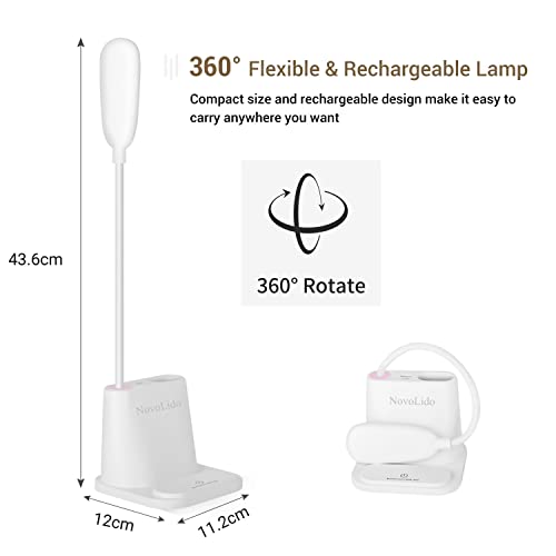 Rechargeable Desk Lamp w/ USB Charging Port, Pen Holder & Phone Holder