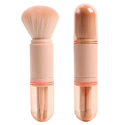 Makeup Brush Set- 4 in 1 Portable Travel Lip, Highlight, Eyeshadow, Foundation Blending & Powder Brush