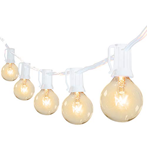 50Feet G40 Outdoor String Lights w/52 Clear Bulbs(2 Spare), UL Listed Connectable