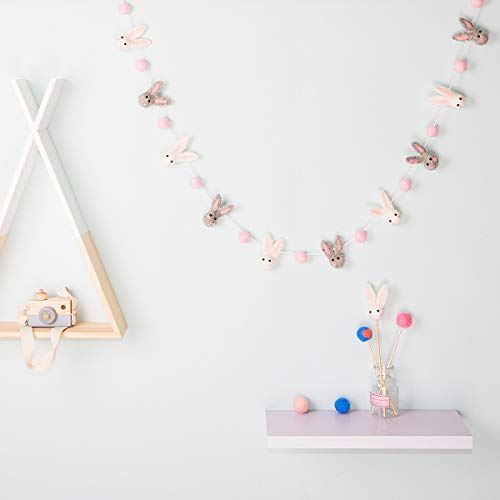 Bunny Ball Garland for Easter Decor (White/Pink/Grey)