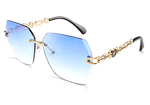 Classic Rimless Sunglasses for Women Metal Frame Diamond Cutting Lens