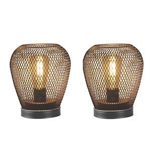 Set of 2 Metal Cage LED Lantern Battery Powered,Cordless