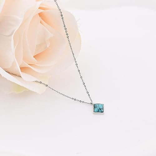 Diamond Turquoise Necklace for Women 925 Sterling Silver Necklace December Birthstone Pendant Handmade