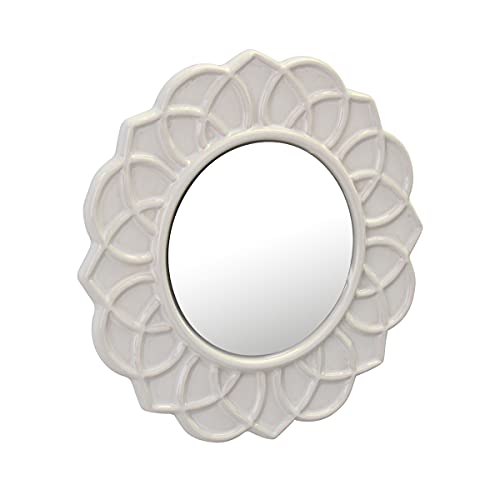 Decorative 9" Round Floral Ceramic Accent Wall Mirror