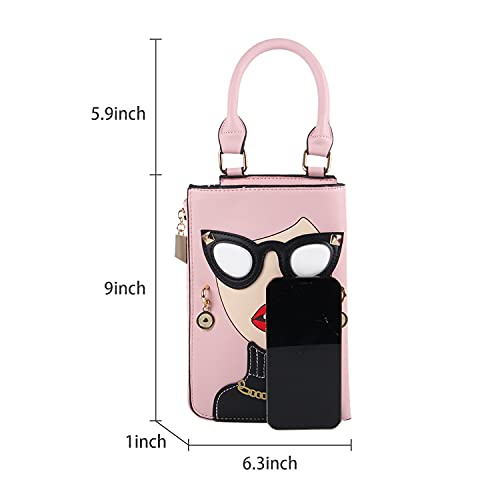 Novelty Lady Face Shoulder Bags Funky PU Leather Top Handle Satchel Handbags Clutch Purse for Women