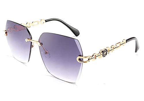 Classic Rimless Sunglasses for Women Metal Frame Diamond Cutting Lens