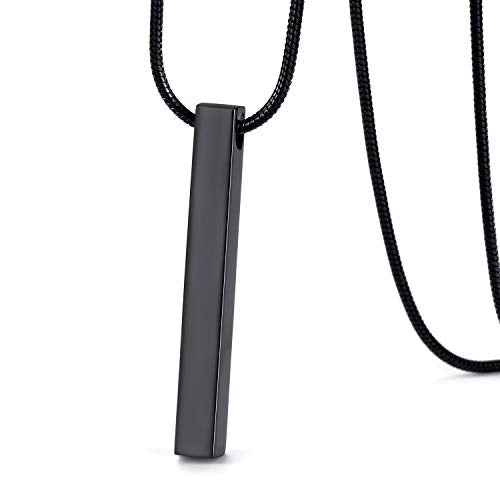 Couples Necklace Silver & Black Stainless Steel Bar Pendant Chain, Unisex