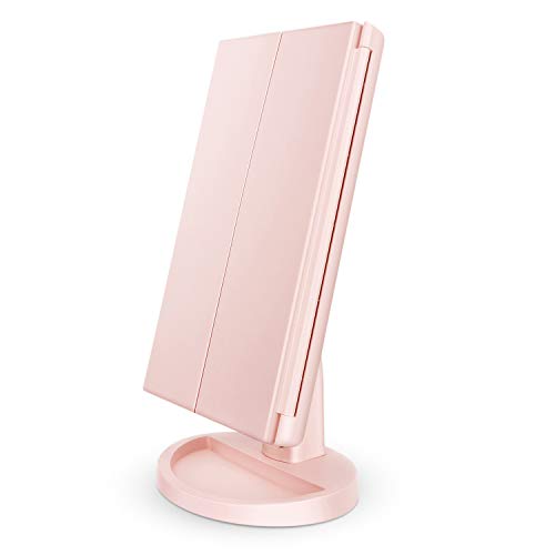 Tri-fold Lighted Vanity Makeup Mirror w/ 3x/2x Magnification, Touch Screen &180 Degree Free Rotation