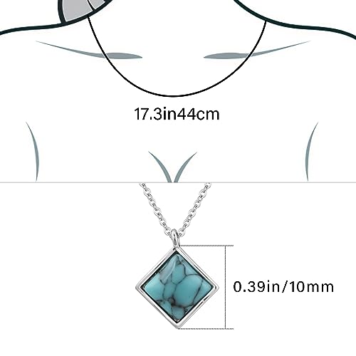 Diamond Turquoise Necklace for Women 925 Sterling Silver Necklace December Birthstone Pendant Handmade