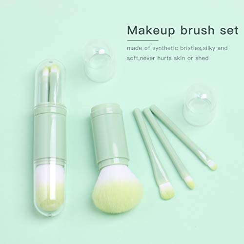 Makeup Brush Set- 4 in 1 Portable Travel Lip, Highlight, Eyeshadow, Foundation Blending & Powder Brush