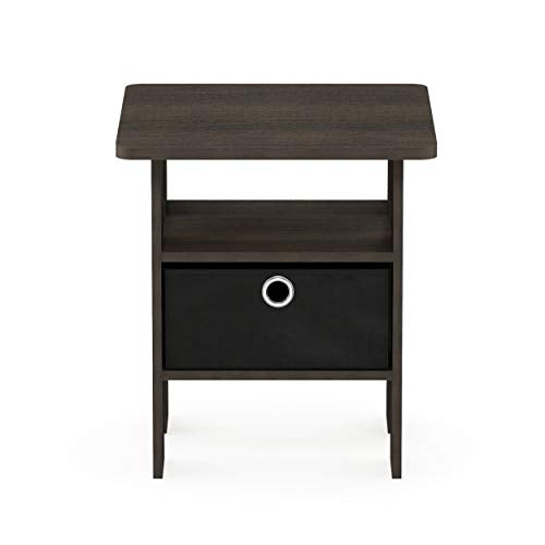 End Table Bedroom Night Stand w/Bin Drawer, Dark Brown/Black