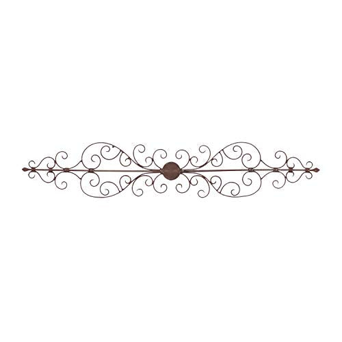 Rustic Floral and Scrolled Metal Wall Decoration 8" H x 44" L, Textured Bronze Finish