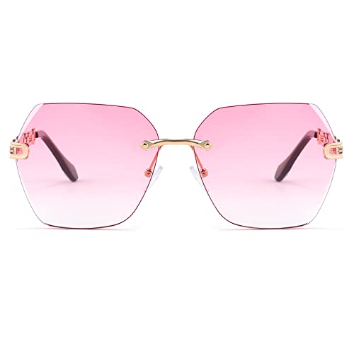 Classic Rimless Sunglasses for Women Metal Frame Diamond Cutting Lens