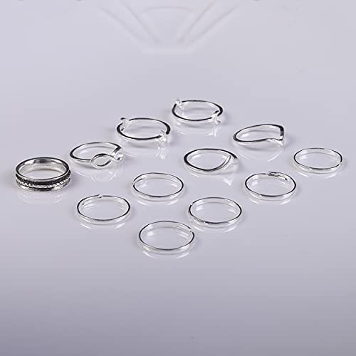 12pcs  Silver Rings for  Women Set- Size 5 6 7 8