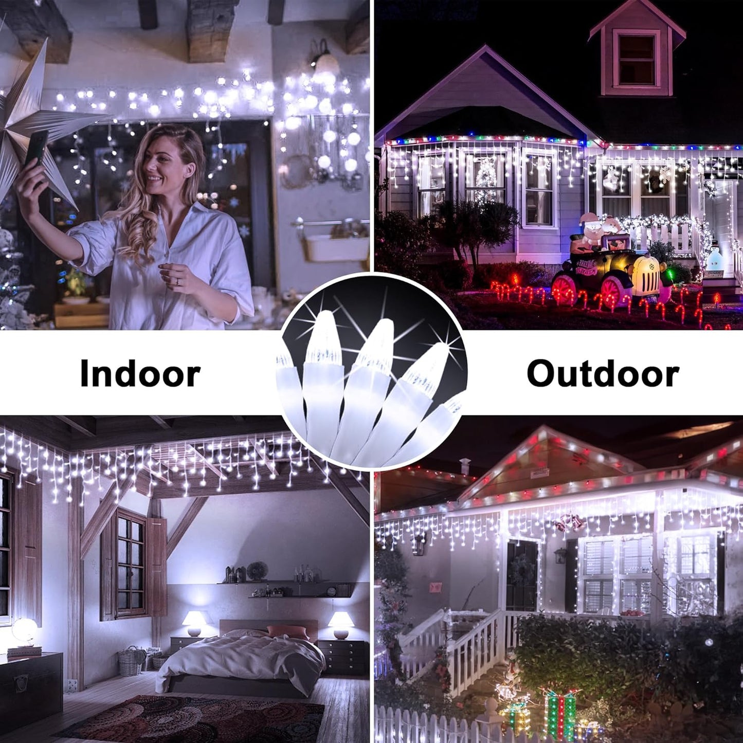 66ft LED Christmas Lights Outdoor with 140 Drops, Christmas 490 LED 8 Lighting Modes, O