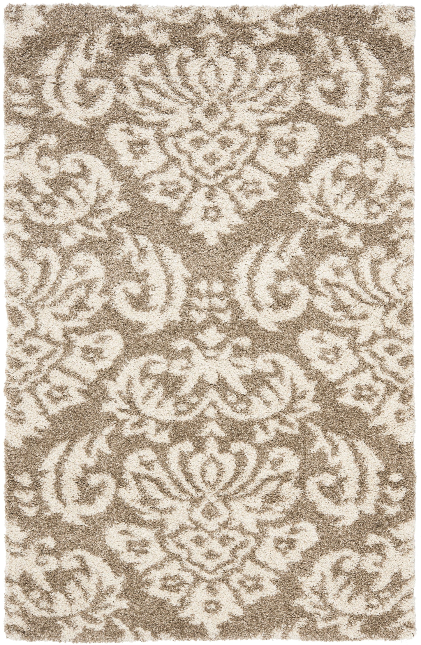 Florida Desmond Damask Plush Shag Area Rug, Beige/Cream, 3'3" x 5'3"