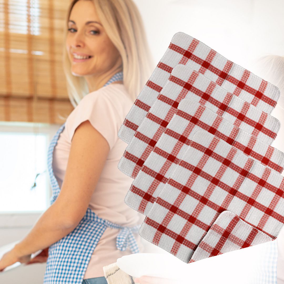 Set of 24 Checkered Pattern Kitchen Tea Towels Dish Scrubbing Cleaning Cloth