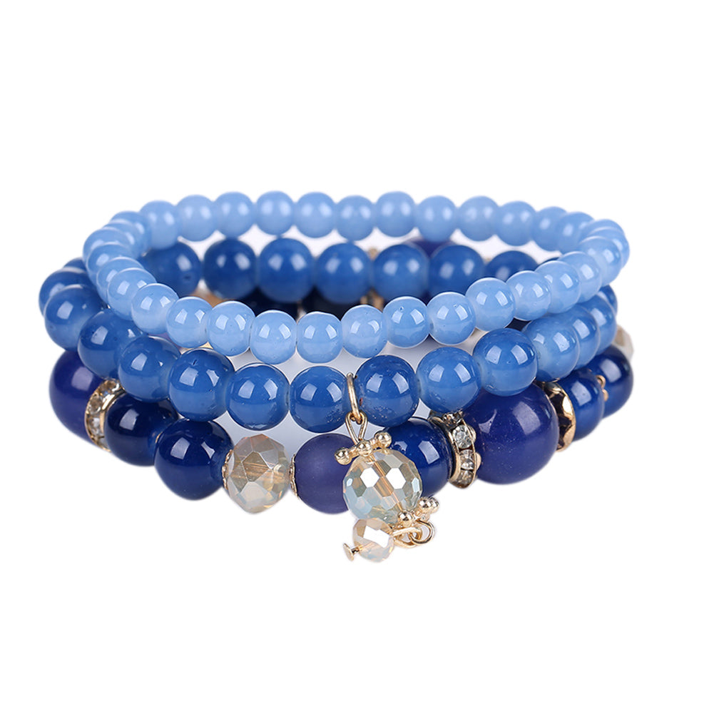 Women Multilayer Acrylic Beads Bracelet Charms Bangle (Blue)