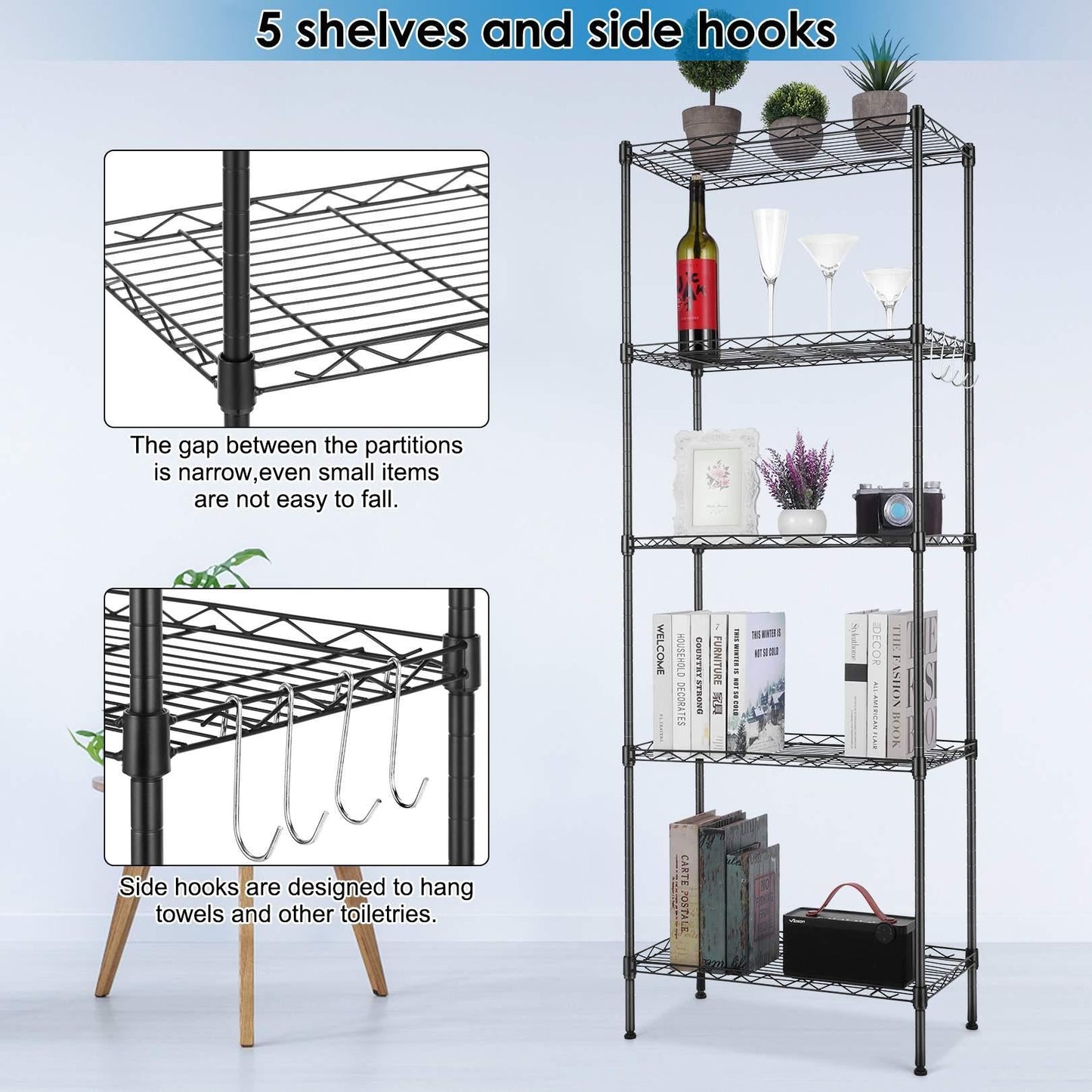 5 Tier Wire Shelving Metal Storage Rack