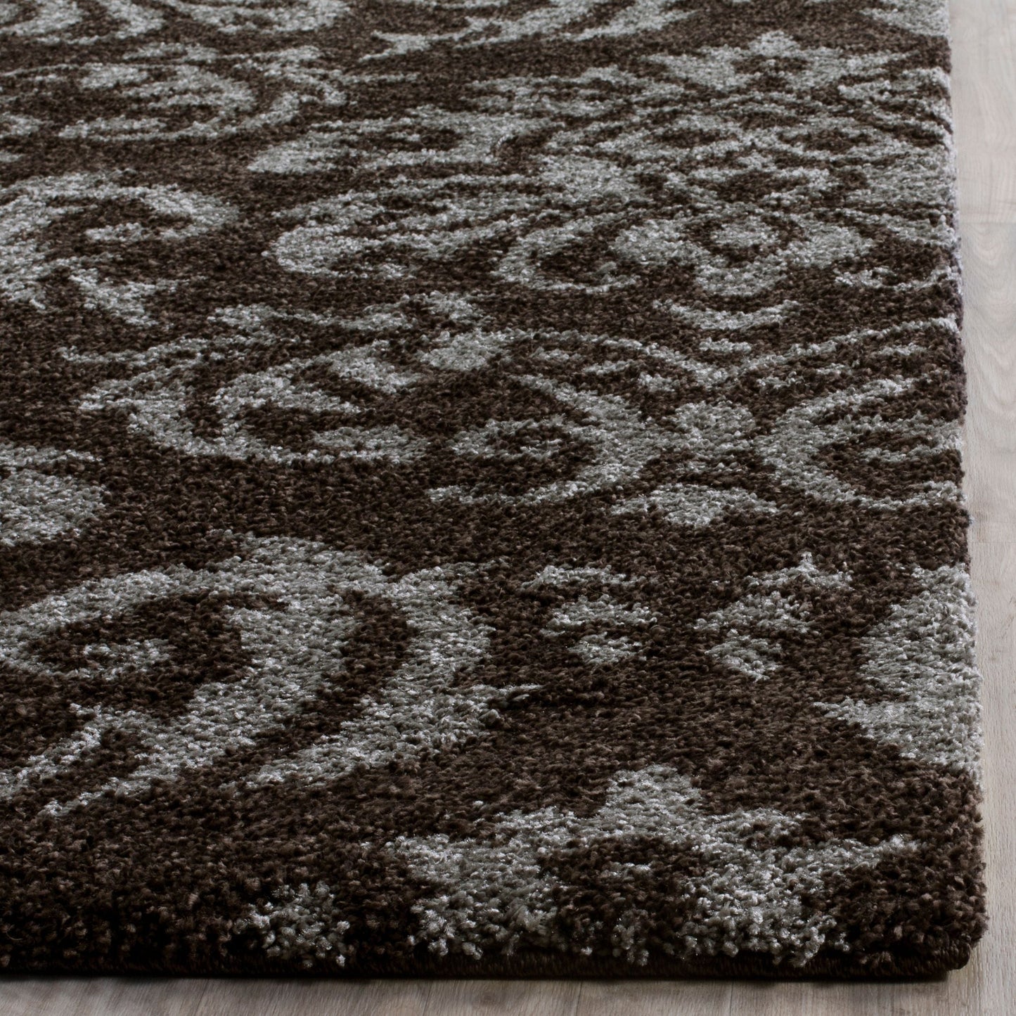 Florida Desmond Damask Plush Shag Area Rug, Dark Brown/Smoke, 3'3" x 5'3"