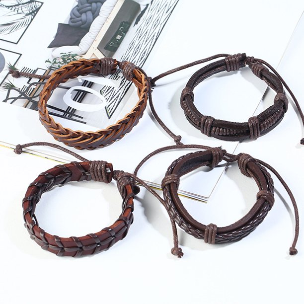 Pack Of 12/Set Vintage Men Leather Multi-Layer Braided Bracelets