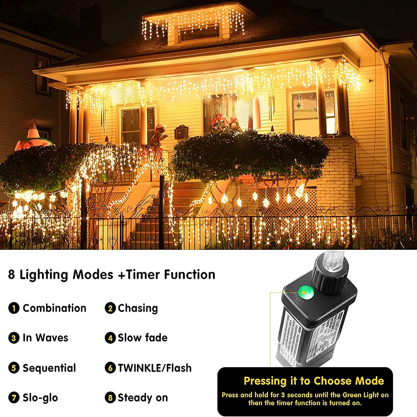 Warm White Led Christmas Lights Outdoor Christmas Decorations Hanging Lights 400LED 8 Modes 75 Drops