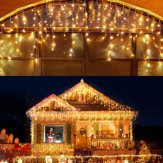 Warm White Led Christmas Lights Outdoor Christmas Decorations Hanging Lights 400LED 8 Modes 75 Drops