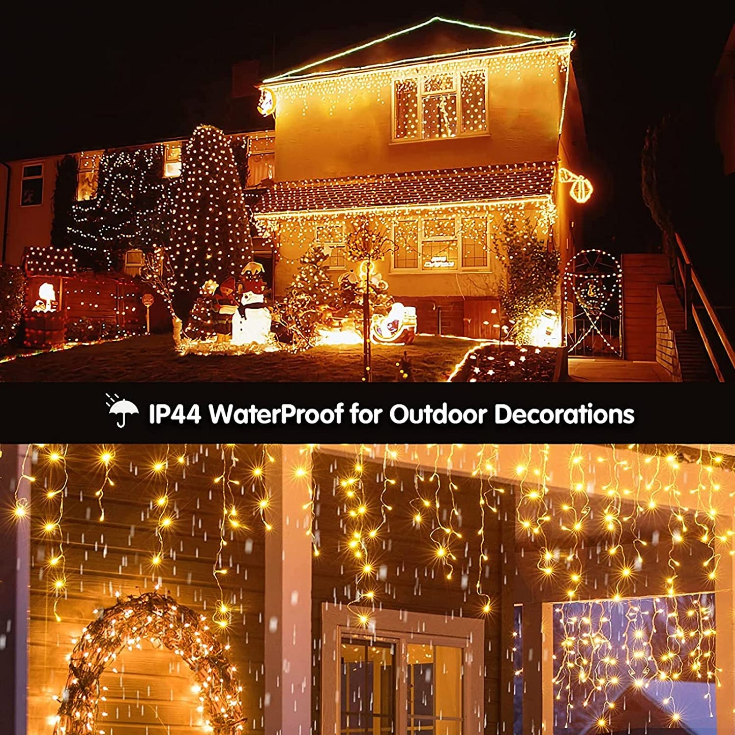 Warm White Led Christmas Lights Outdoor Christmas Decorations Hanging Lights 400LED 8 Modes 75 Drops