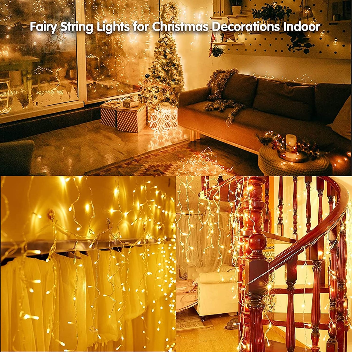 Warm White Led Christmas Lights Outdoor Christmas Decorations Hanging Lights 400LED 8 Modes 75 Drops