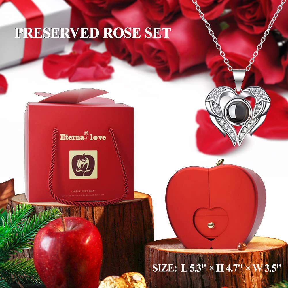 Valentines Day Gifts Preserved Real Rose w/ 925 Sterling Silver Necklace, Gifts for Her, Red