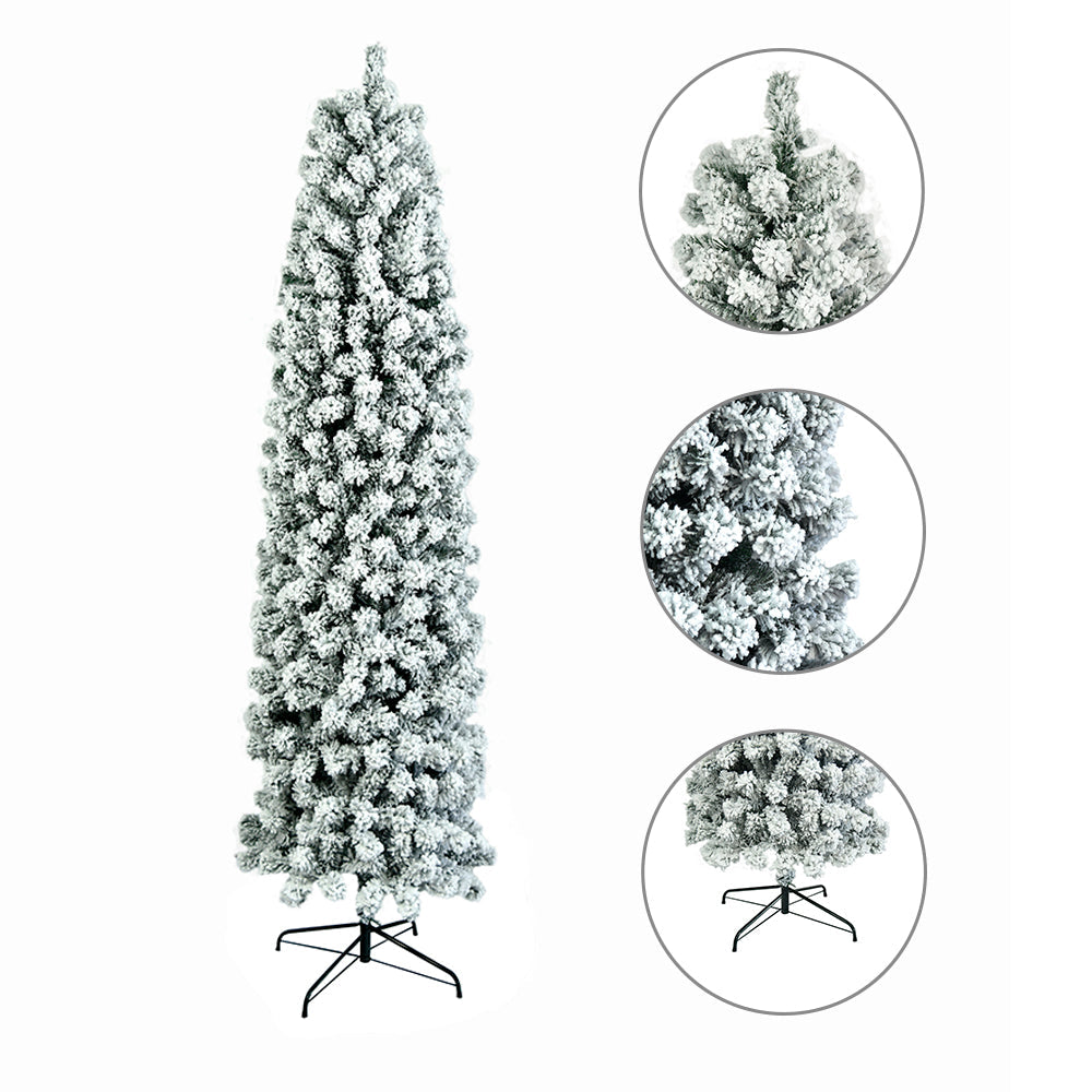 7.5ft Snow Flocked Artificial Pencil Christmas Tree, w/ Durable Stand,