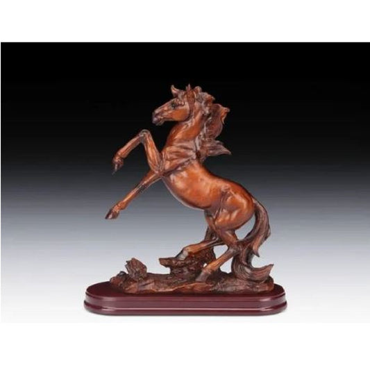 Jumping Horse With Wood Base Figurine