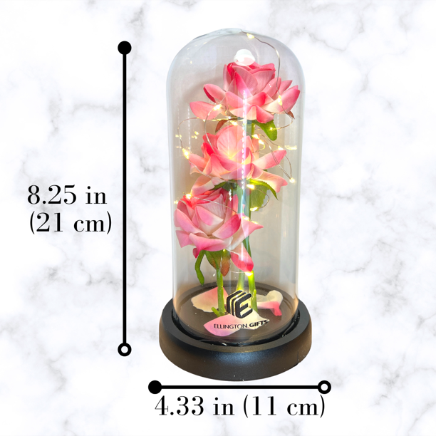 Gifts Artificial Rose Flowers Gift in Glass Dome with LED - Pink Rose