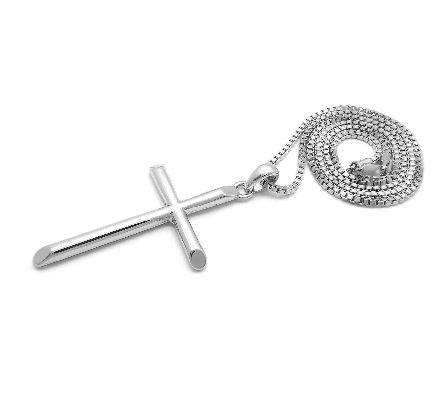 Cross Pendant w/ Box Chain Fashion Necklace for Men & Women