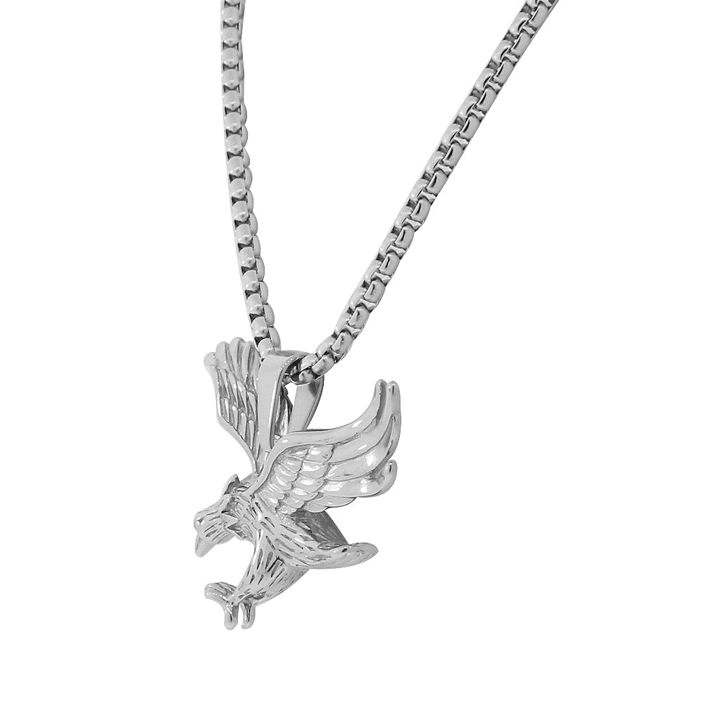 Stainless Steel Silver-Tone Bird Eagle Statement Men's Pendant Necklace, 24"