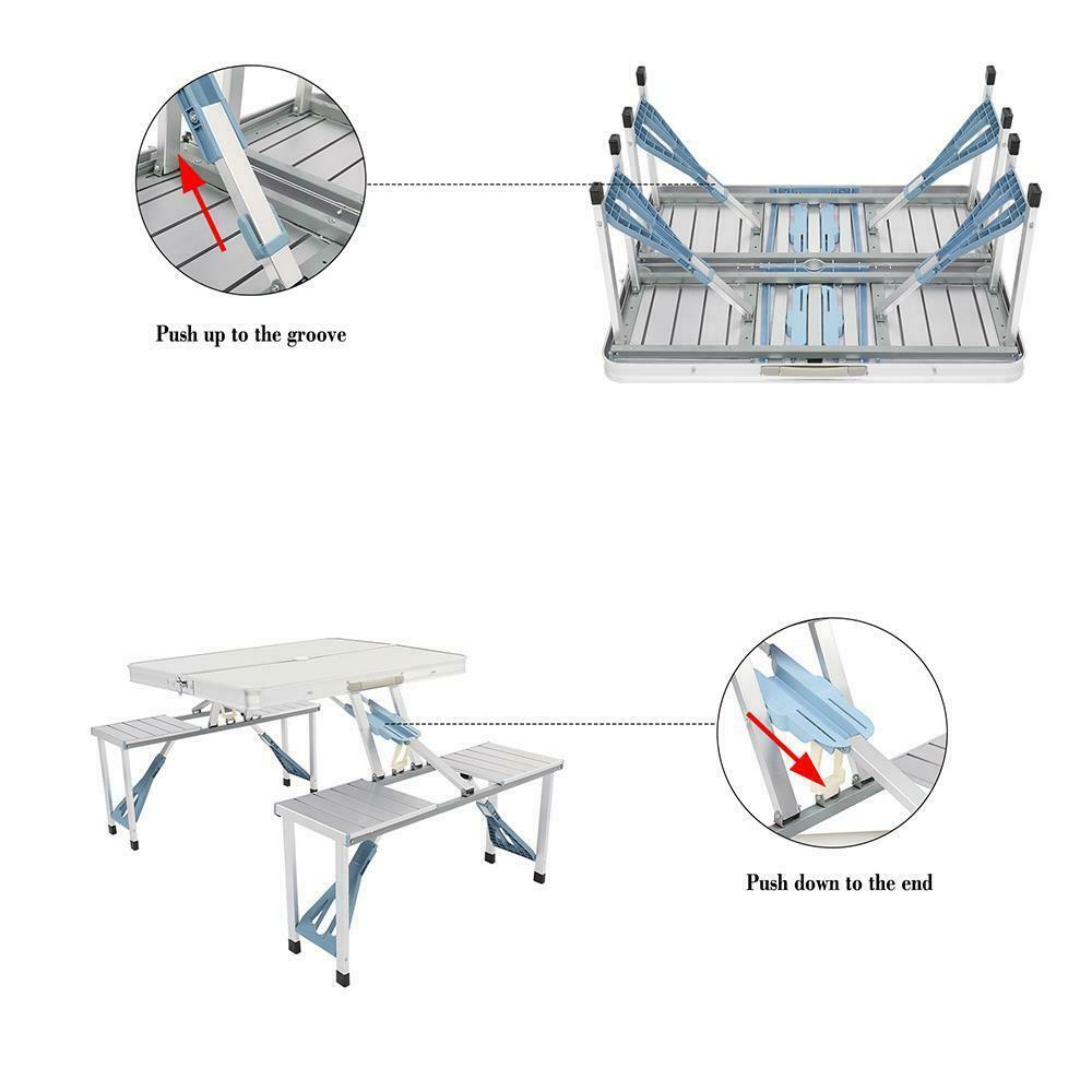 4 Person Aluminum Portable Compact Folding Suitcase Picnic Table Set