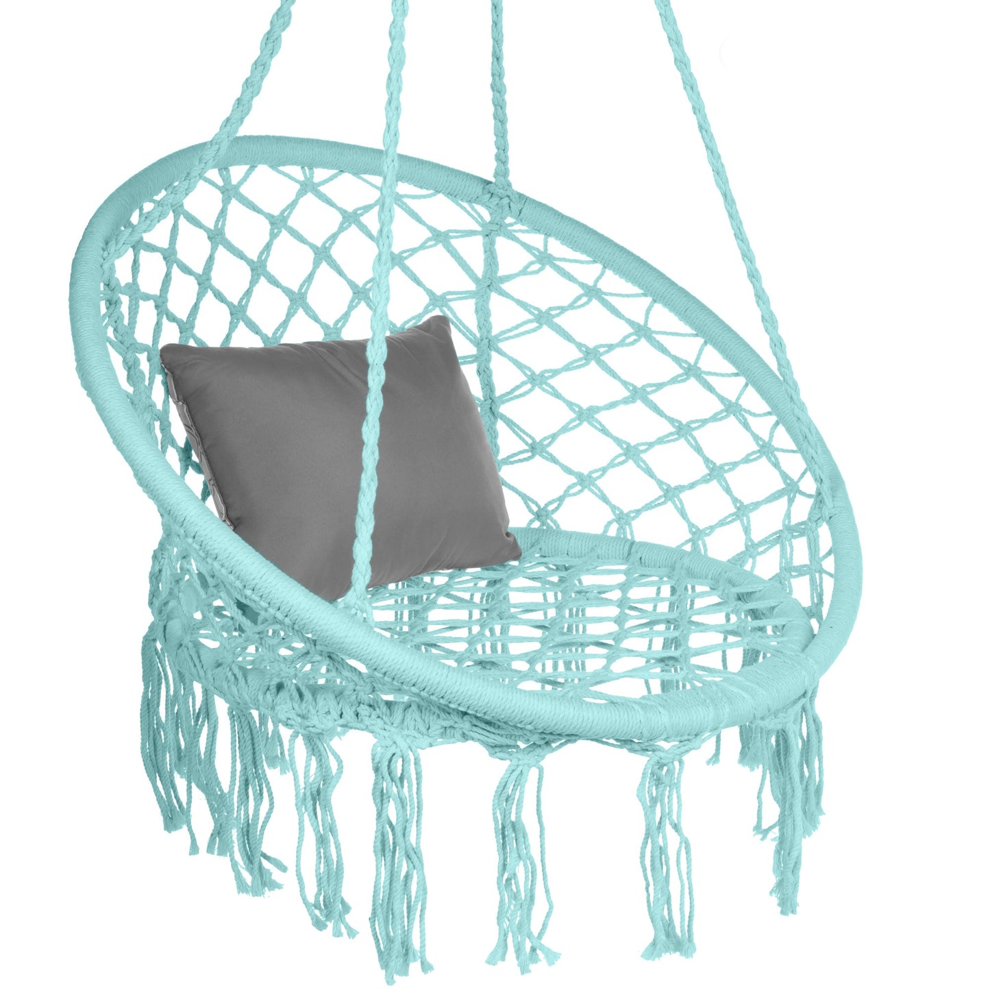 Handwoven Cotton Macrame Hammock Hanging Chair w/ Backrest